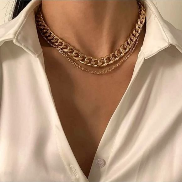 Layered Gold Chunky Chain Necklace - Picture 1 of 1